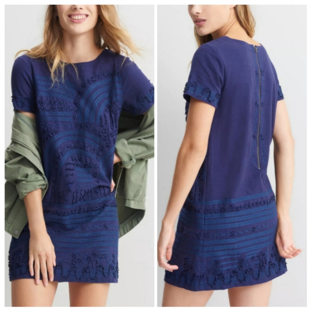 ANTHRO Rae Navy embroidery shift mini dress sz 6
